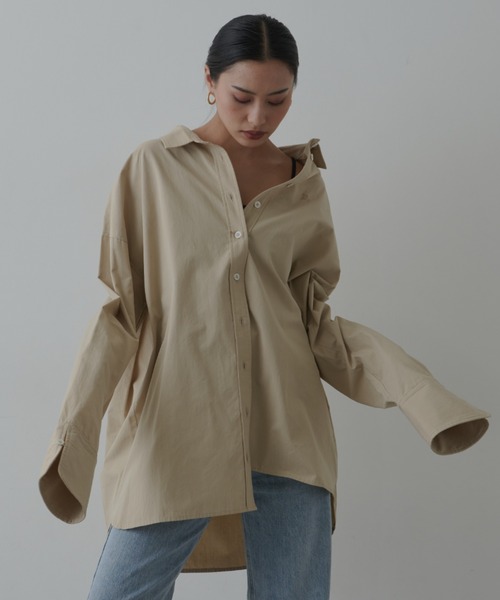 FIG&VIPER（フィグアンドバイパー）の「カフスシャツミニ丈ワンピース（シャツ/ブラウス・レディース・ベージュ/ホワイト・FREE）」の8枚目の写真