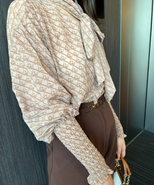 EIMY ISTOIRE(エイミーイストワール)の「es monogram フロッキーブラウス(シャツ/ブラウス・レディース・ブラック/アイボリー/ブラウン・FREE)」の5枚目の写真