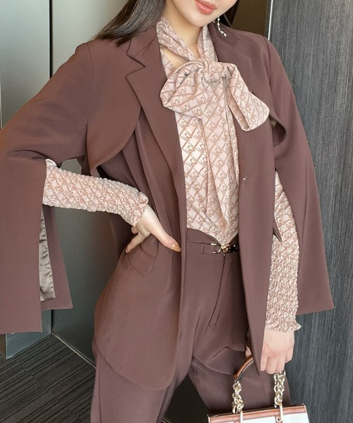 EIMY ISTOIRE(エイミーイストワール)の「es monogram フロッキーブラウス(シャツ/ブラウス・レディース・ブラック/アイボリー/ブラウン・FREE)」の6枚目の写真