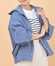 セーラーカラーポリニットカーディガン