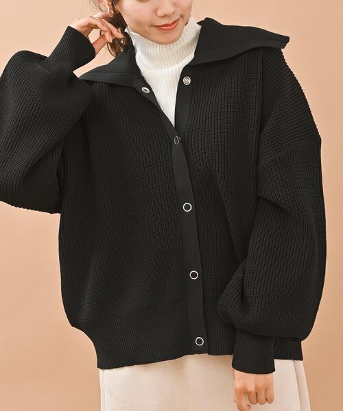 rps(アールピーエス)の「セーラーカラーポリニットカーディガン(カーディガン/ボレロ・レディース・ブルー/ブラック/オフホワイト/ベージュ・M)」の1枚目の写真