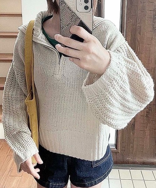 toucher du brise（トゥシェドブリーズ）の「ゆるっと ハーフジップ ニット（ニット/セーター・レディース・ブラック/ライトグリーン/ブルー/グレー・M）」の3枚目の写真