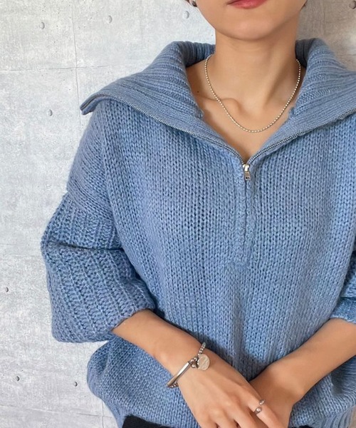 toucher du brise（トゥシェドブリーズ）の「ゆるっと ハーフジップ ニット（ニット/セーター・レディース・ブラック/ライトグリーン/ブルー/グレー・M）」の4枚目の写真