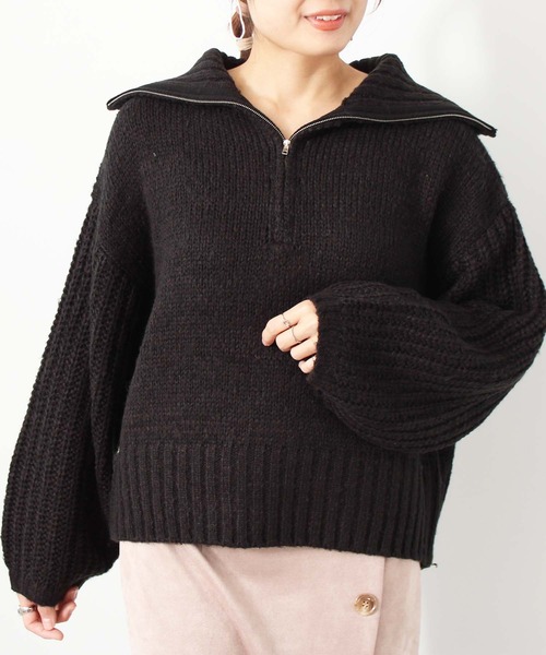 toucher du brise（トゥシェドブリーズ）の「ゆるっと ハーフジップ ニット（ニット/セーター・レディース・ブラック/ライトグリーン/ブルー/グレー・M）」の2枚目の写真