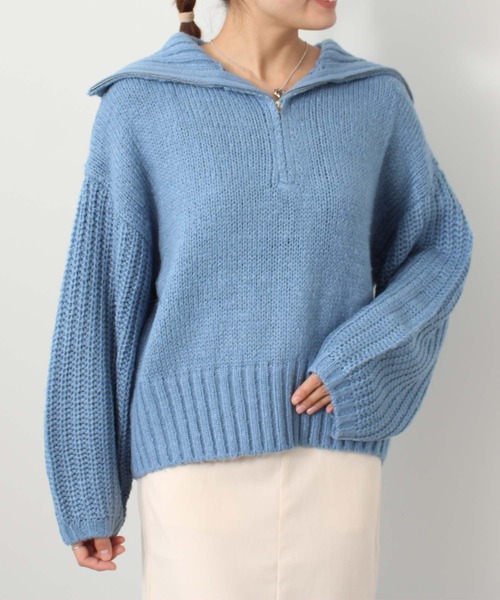 toucher du brise（トゥシェドブリーズ）の「ゆるっと ハーフジップ ニット（ニット/セーター・レディース・ブラック/ライトグリーン/ブルー/グレー・M）」の6枚目の写真