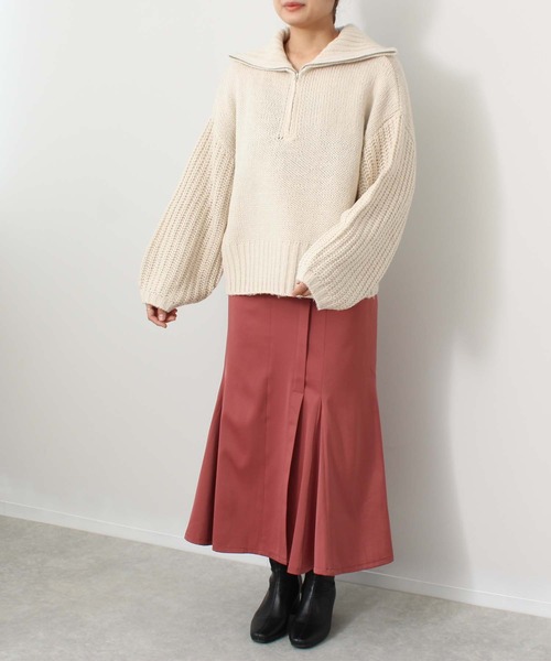 toucher du brise（トゥシェドブリーズ）の「ゆるっと ハーフジップ ニット（ニット/セーター・レディース・ブラック/ライトグリーン/ブルー/グレー・M）」の9枚目の写真