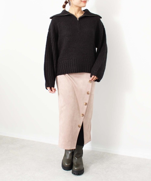 toucher du brise（トゥシェドブリーズ）の「ゆるっと ハーフジップ ニット（ニット/セーター・レディース・ブラック/ライトグリーン/ブルー/グレー・M）」の5枚目の写真