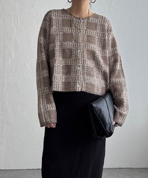 配色ニットショートカーディガン
