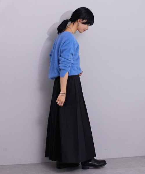 SHENERY（シーナリー）の「タックフレアロングスカート（スカート・レディース・ブラック/オフホワイト・FREE）」の6枚目の写真