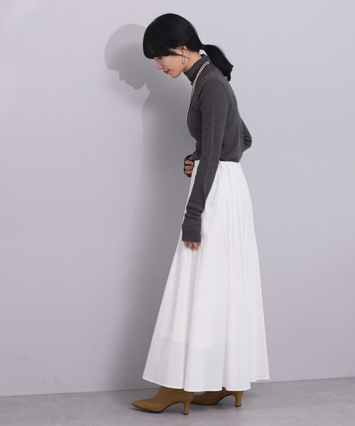 SHENERY（シーナリー）の「タックフレアロングスカート（スカート・レディース・ブラック/オフホワイト・FREE）」の4枚目の写真