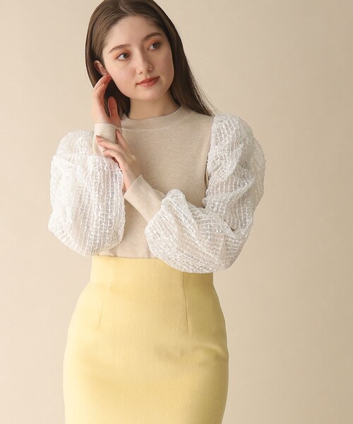 OPAQUE.CLIP（オペークドットクリップ）の「◆袖チュールドッキングニット（ニット/セーター・レディース・ライトグリーン/ブラック/ナチュラル・38）」の3枚目の写真
