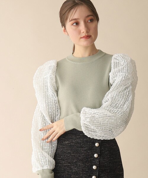 OPAQUE.CLIP（オペークドットクリップ）の「◆袖チュールドッキングニット（ニット/セーター・レディース・ライトグリーン/ブラック/ナチュラル・38）」の7枚目の写真