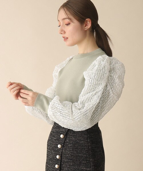 OPAQUE.CLIP（オペークドットクリップ）の「◆袖チュールドッキングニット（ニット/セーター・レディース・ライトグリーン/ブラック/ナチュラル・38）」の8枚目の写真