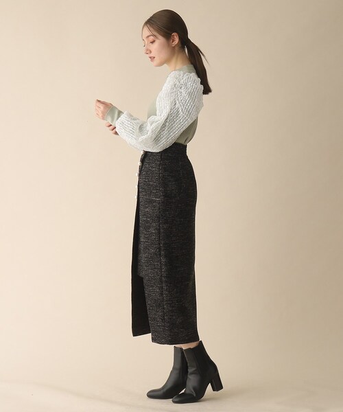 OPAQUE.CLIP（オペークドットクリップ）の「◆袖チュールドッキングニット（ニット/セーター・レディース・ライトグリーン/ブラック/ナチュラル・38）」の9枚目の写真