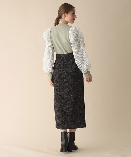 OPAQUE.CLIP（オペークドットクリップ）の「◆袖チュールドッキングニット（ニット/セーター・レディース・ライトグリーン/ブラック/ナチュラル・38）」の10枚目の写真