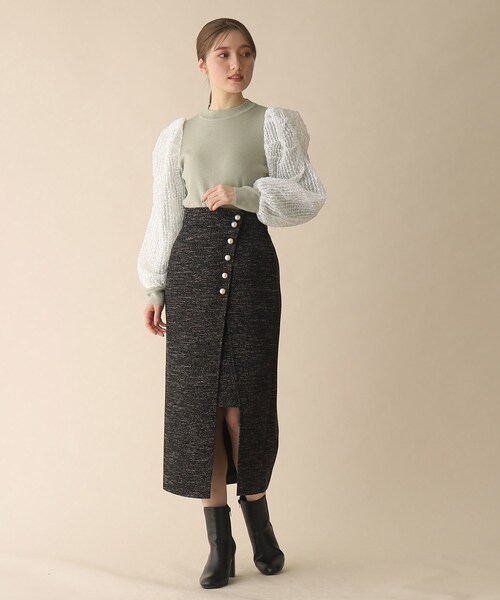 OPAQUE.CLIP（オペークドットクリップ）の「◆袖チュールドッキングニット（ニット/セーター・レディース・ライトグリーン/ブラック/ナチュラル・38）」の11枚目の写真