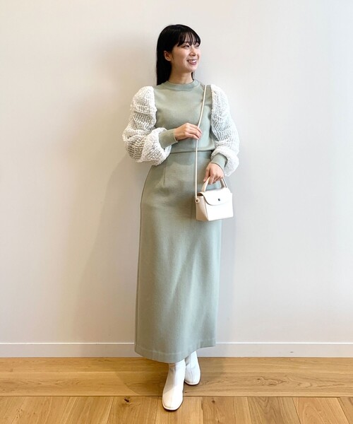 OPAQUE.CLIP（オペークドットクリップ）の「◆袖チュールドッキングニット（ニット/セーター・レディース・ライトグリーン/ブラック/ナチュラル・38）」の13枚目の写真