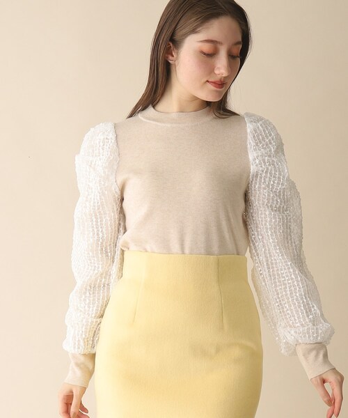 OPAQUE.CLIP（オペークドットクリップ）の「◆袖チュールドッキングニット（ニット/セーター・レディース・ライトグリーン/ブラック/ナチュラル・38）」の18枚目の写真