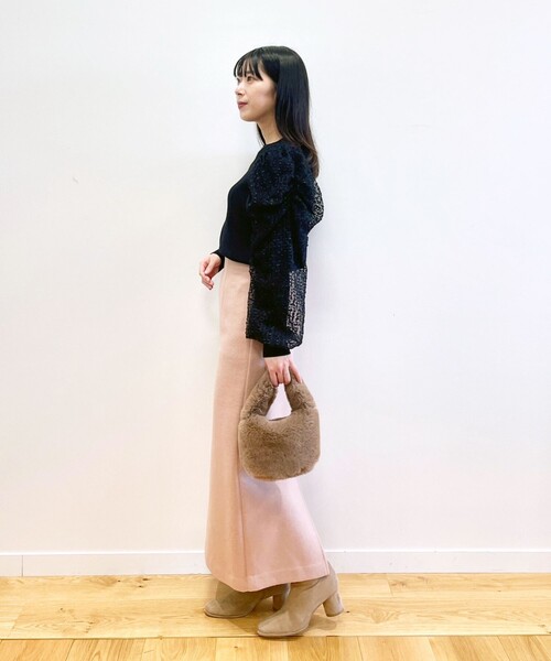 OPAQUE.CLIP（オペークドットクリップ）の「◆袖チュールドッキングニット（ニット/セーター・レディース・ライトグリーン/ブラック/ナチュラル・38）」の4枚目の写真