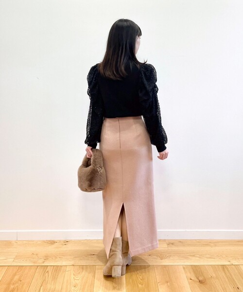 OPAQUE.CLIP（オペークドットクリップ）の「◆袖チュールドッキングニット（ニット/セーター・レディース・ライトグリーン/ブラック/ナチュラル・38）」の5枚目の写真