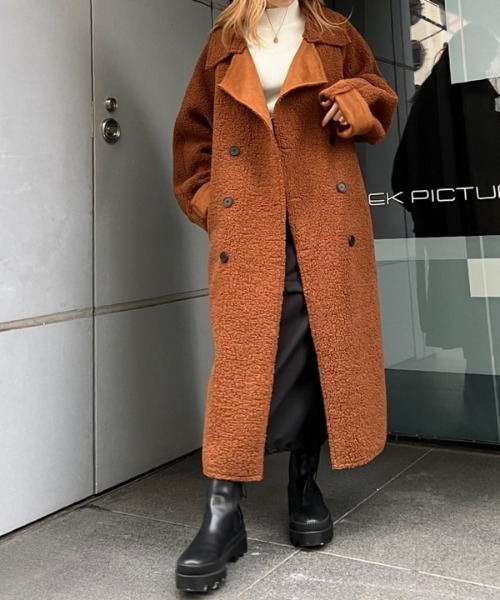 ROGER AND RAW(ロジャーアンドロウ)の「フェイクボアロングトレンチコート(チェスターコート・レディース・ブラック/ブラウン/グリーン・MEDIUM)」の21枚目の写真