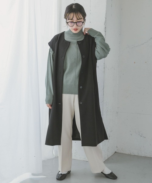 ITEMS URBANRESEARCH（アイテムズ アーバンリサーチ）の「ロングジレコート（ノーカラーコート・レディース・ブラック/ベージュ・FREE）」の21枚目の写真