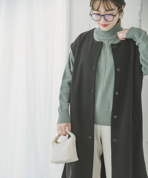 ITEMS URBANRESEARCH（アイテムズ アーバンリサーチ）の「ロングジレコート（ノーカラーコート・レディース・ブラック/ベージュ・FREE）」の16枚目の写真