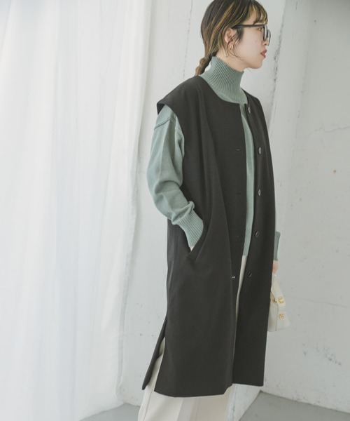 ITEMS URBANRESEARCH（アイテムズ アーバンリサーチ）の「ロングジレコート（ノーカラーコート・レディース・ブラック/ベージュ・FREE）」の4枚目の写真