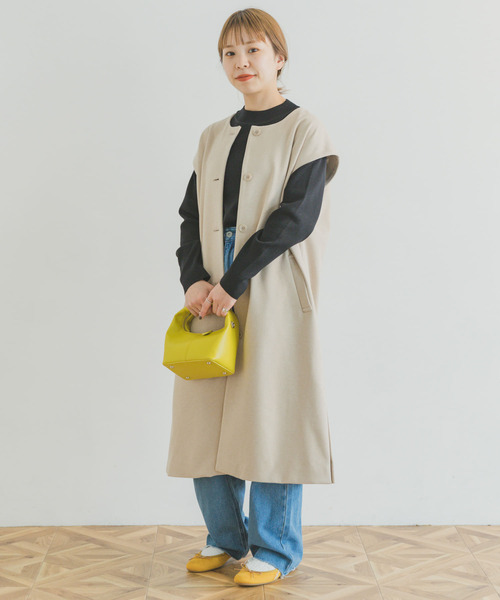 ITEMS URBANRESEARCH（アイテムズ アーバンリサーチ）の「ロングジレコート（ノーカラーコート・レディース・ブラック/ベージュ・FREE）」の22枚目の写真