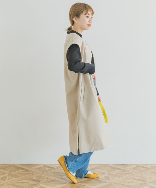 ITEMS URBANRESEARCH（アイテムズ アーバンリサーチ）の「ロングジレコート（ノーカラーコート・レディース・ブラック/ベージュ・FREE）」の13枚目の写真