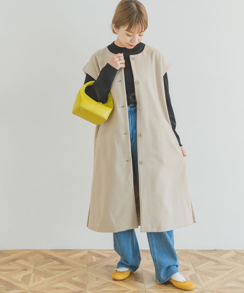 ITEMS URBANRESEARCH（アイテムズ アーバンリサーチ）の「ロングジレコート（ノーカラーコート・レディース・ブラック/ベージュ・FREE）」の7枚目の写真