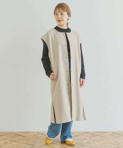 ITEMS URBANRESEARCH（アイテムズ アーバンリサーチ）の「ロングジレコート（ノーカラーコート・レディース・ブラック/ベージュ・FREE）」の19枚目の写真