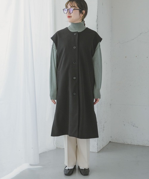 ITEMS URBANRESEARCH（アイテムズ アーバンリサーチ）の「ロングジレコート（ノーカラーコート・レディース・ブラック/ベージュ・FREE）」の5枚目の写真