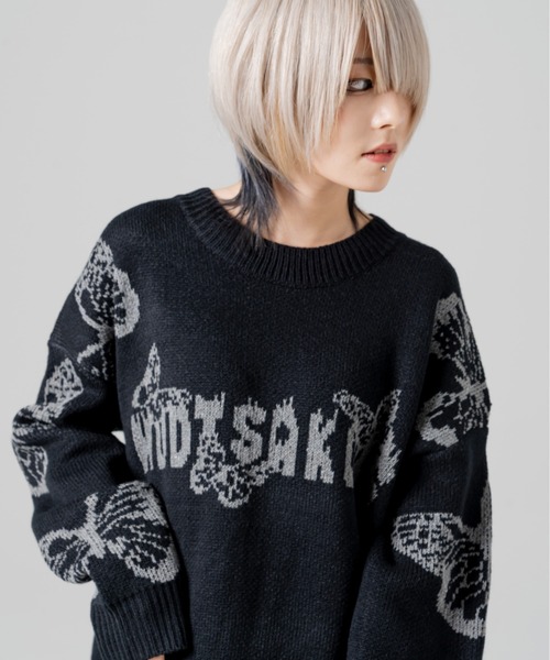 R/X(ロックス)の「ロゴバタフライジャガードニット(ニット/セーター・レディース・ブラック・FREE)」の1枚目の写真