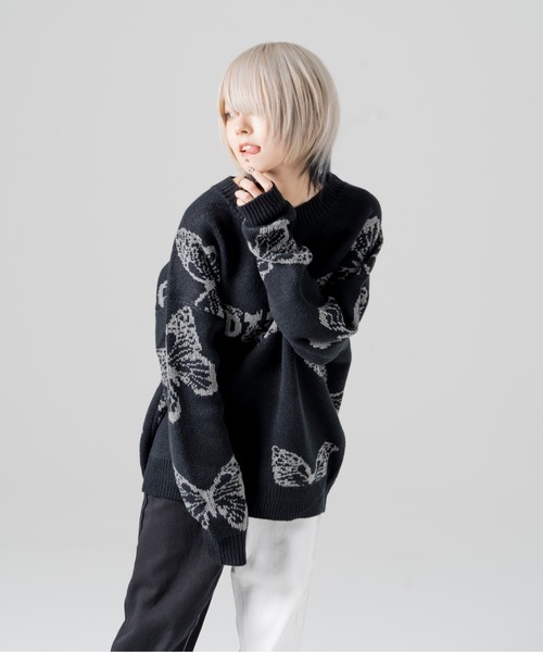 R/X(ロックス)の「ロゴバタフライジャガードニット(ニット/セーター・レディース・ブラック・FREE)」の4枚目の写真