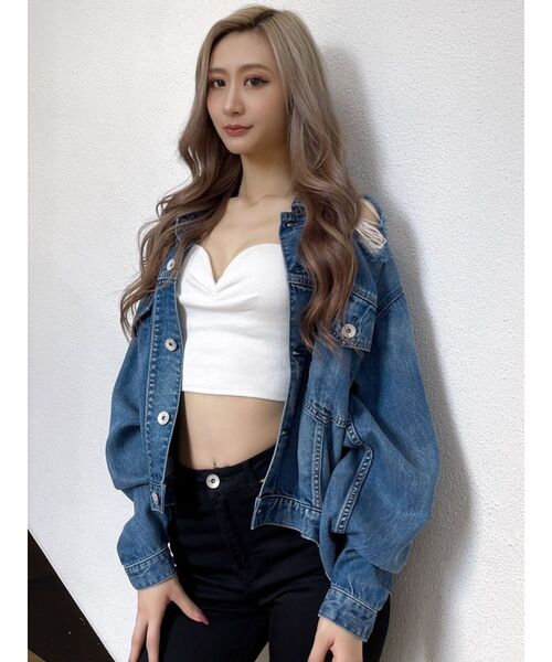 GYDA（ジェイダ）の「BACK LONGリヨセルダメージGジャン（デニムジャケット・レディース・ライトブルー/ブルー・FREE）」の9枚目の写真