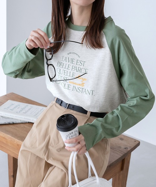 BONLECILL（ボンルシール）の「ラグラン フレンチロゴ ロングスリーブTシャツ（Tシャツ/カットソー・レディース・ライトブルー/ブラック/ピンク/ライトグリーン・FREE）」の2枚目の写真