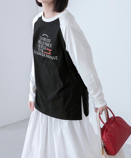 BONLECILL（ボンルシール）の「ラグラン フレンチロゴ ロングスリーブTシャツ（Tシャツ/カットソー・レディース・ライトブルー/ブラック/ピンク/ライトグリーン・FREE）」の7枚目の写真