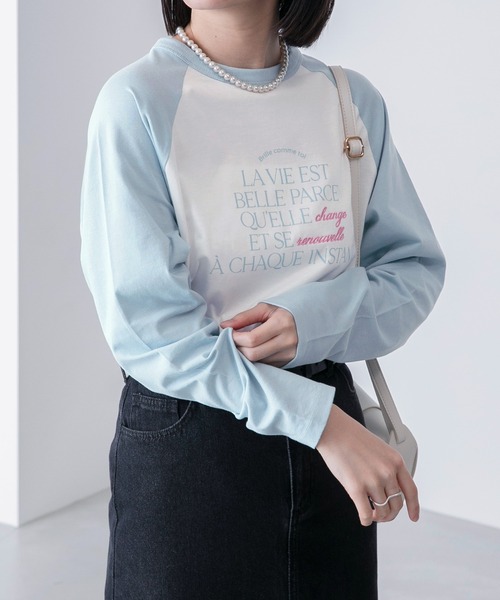 BONLECILL（ボンルシール）の「ラグラン フレンチロゴ ロングスリーブTシャツ（Tシャツ/カットソー・レディース・ライトブルー/ブラック/ピンク/ライトグリーン・FREE）」の21枚目の写真
