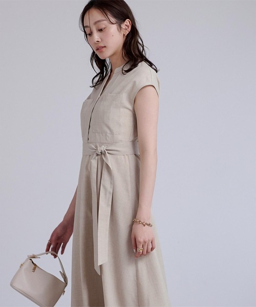 リネンタッチフロントポケットワンピース