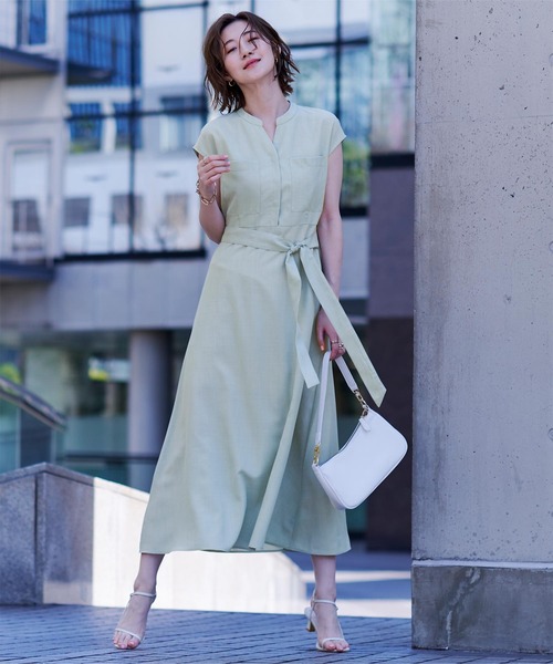 リネンタッチフロントポケットワンピース