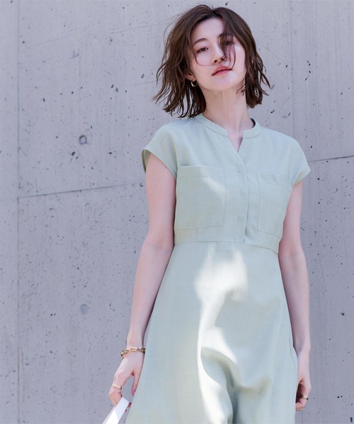 リネンタッチフロントポケットワンピース