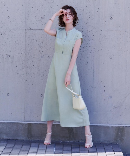リネンタッチフロントポケットワンピース