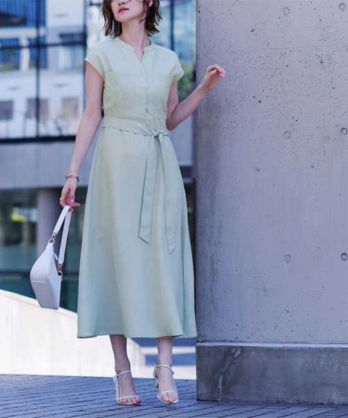 リネンタッチフロントポケットワンピース