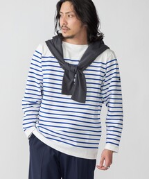 *SHIPS: ワンポイント ロゴ ジャージー ボーダー ボートネック ロングスリーブ Tシャツ