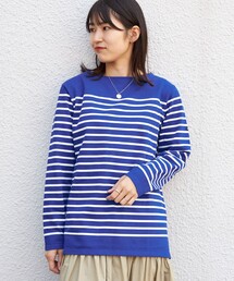 SHIPS（シップス）の「*SHIPS: ワンポイント ロゴ ジャージー ボーダー ボートネック ロングスリーブ Tシャツ（Tシャツ/カットソー・メンズ）」