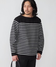 *SHIPS: ワンポイント ロゴ ジャージー ボーダー ボートネック ロングスリーブ Tシャツ