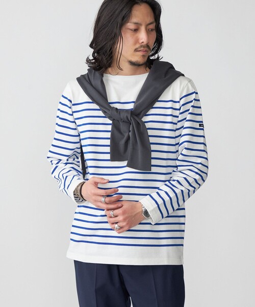 SHIPS(シップス)の「*SHIPS: ワンポイント ロゴ ジャージー ボーダー ボートネック ロングスリーブ Tシャツ(Tシャツ/カットソー・メンズ・ブラック/ナチュラル/グリーン/ブルー・SMALL/MEDIUM/LARGE/X-LARGE)」の17枚目の写真
