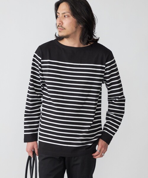 SHIPS(シップス)の「*SHIPS: ワンポイント ロゴ ジャージー ボーダー ボートネック ロングスリーブ Tシャツ(Tシャツ/カットソー・メンズ・ブラック/ナチュラル/グリーン/ブルー・SMALL/MEDIUM/LARGE/X-LARGE)」の11枚目の写真