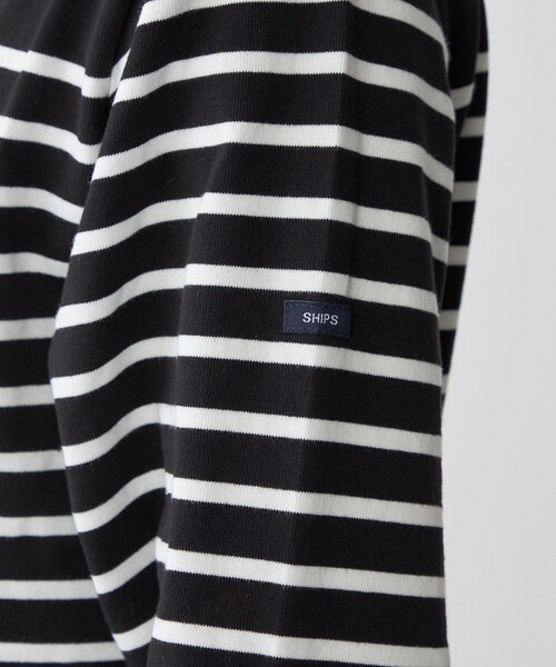 SHIPS(シップス)の「*SHIPS: ワンポイント ロゴ ジャージー ボーダー ボートネック ロングスリーブ Tシャツ(Tシャツ/カットソー・メンズ・ブラック/ナチュラル/グリーン/ブルー・SMALL/MEDIUM/LARGE/X-LARGE)」の6枚目の写真